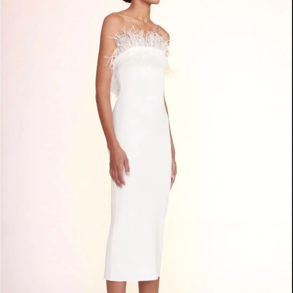 STAUD Strapless White Dress with Feather Detail NWT